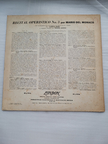 Mario Del Monaco Recital Operistico 3 Lp Importado _ (Usado)