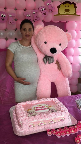 Urso Rosa Gigante Grande Pelúcia 140cm Decorar Chá De Fralda