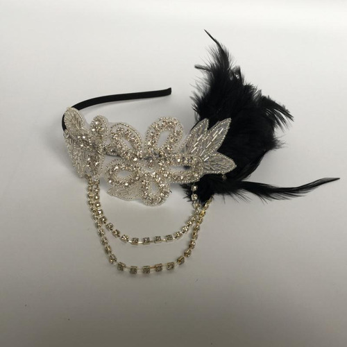 Moda Vintage Negra 1920s Cadena Cristales Diadema Gran