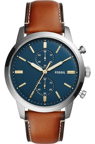 Reloj Fossil Townsman Chrono Fs5279 Piel Café Dial Azul Men