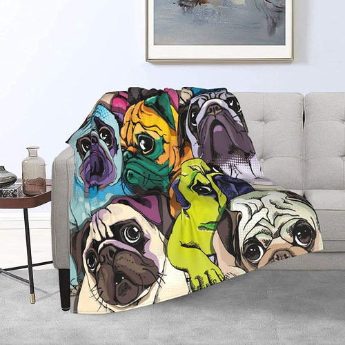 Manta Para Perros Pug, Divertida Manta Hipster Pugs Par...