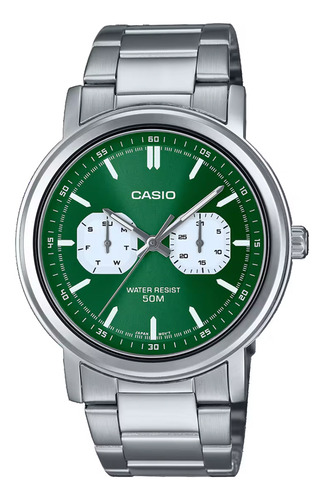 Reloj Hombre Casio Mtp-e335d-3evdf Core Mens Correa Plateado Bisel Plateado Fondo Verde