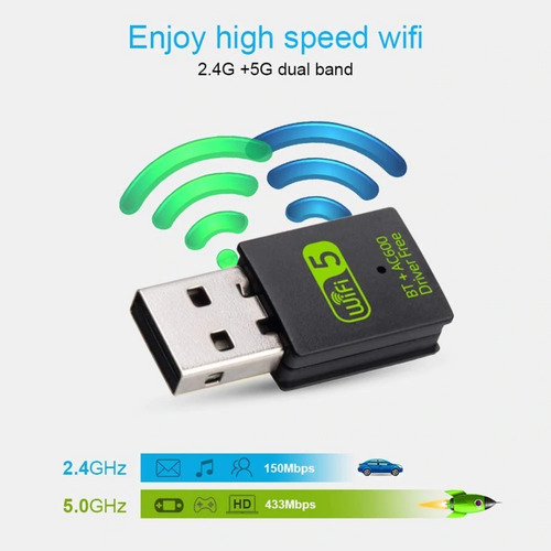 Imagem 5 de 7 de Adaptador Wifi + Bluetooth Para Pc Usb 2x1 Receptor 600mb 5g