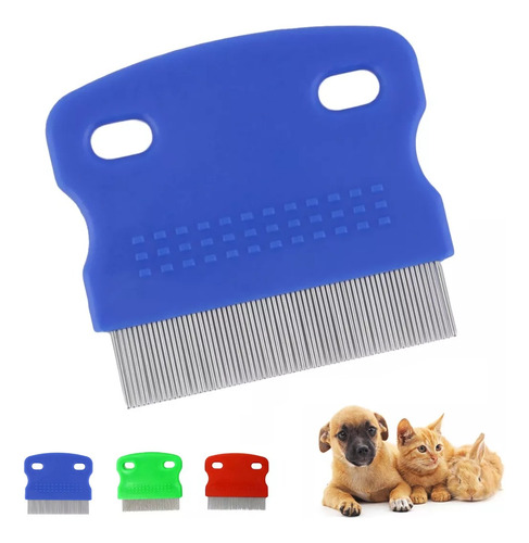 Cepillo Antipulgas Para Perros Y Gatos Peine Inoxidable Color Azul
