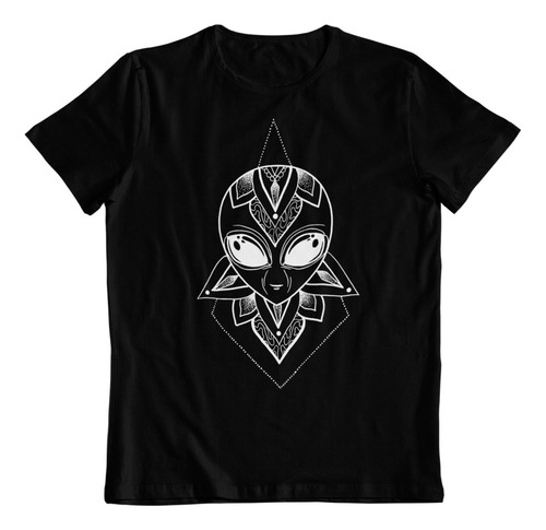 Dtf - Polera Algodon - Alien Arte Mnadala Art Blanco Negro