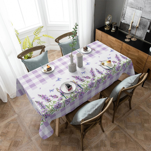 Toalha De Mesa Impermeável Roxa Com Flor De Lavanda E Borbol
