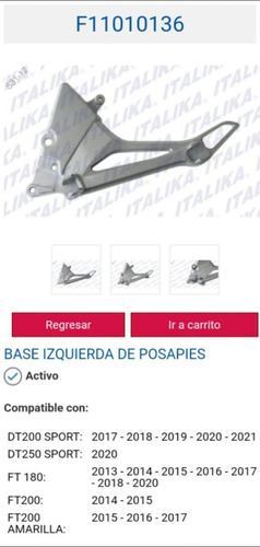 Base Posapie Izquierdo Italika Ft180 Ft200 Ft250 F11010136