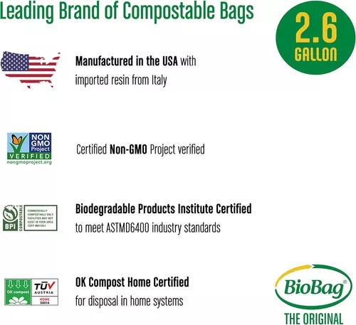 Paquete de 10 un de bolsas compostables y biodegradables BioBag.