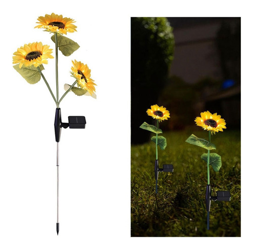 2 Lámparas De Césped De Girasol Solar Led Luz De Flores
