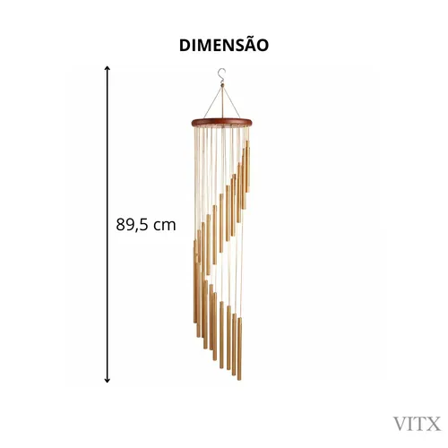 Sino Dos Ventos Mensageiro 18 Tubos Decoração Dourado Vitx miniatura 6