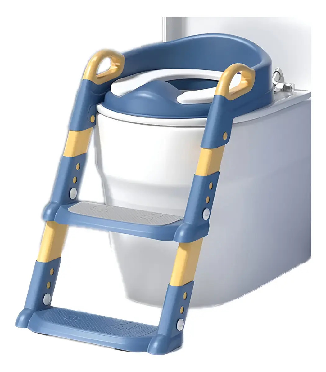 Escalera Inodoro Baño Entrenamiento Para Niños Acolchado Color Azul con amarillo