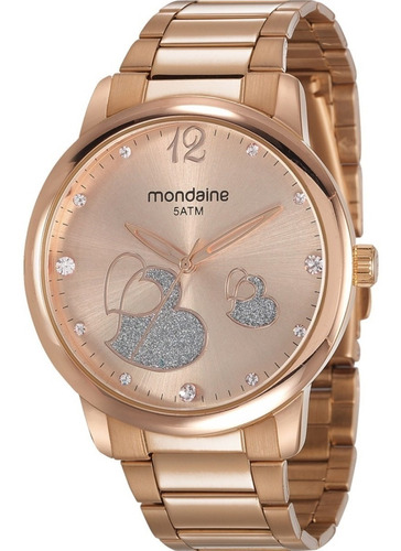 Imagem 1 de 7 de Relógio Mondaine Feminino Rose + Semijoia Pulseira Berloque