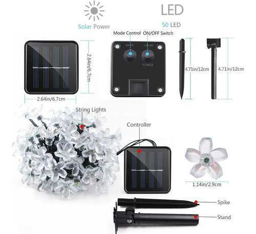 Tira De Luces Flores De Cerezo Led Solares 7m 50led,8 Modos