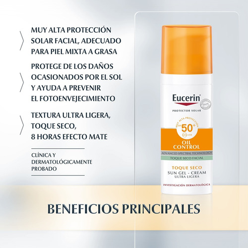 Imagen 3 de 8 de Protector Solar Facial Seco Oil Control Fps 50 Eucerin 50ml