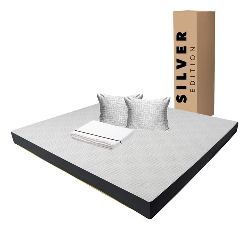 Colchón King Size En Caja 15 Cm + Juego Sábanas Y Almohada Blanco Y Gris