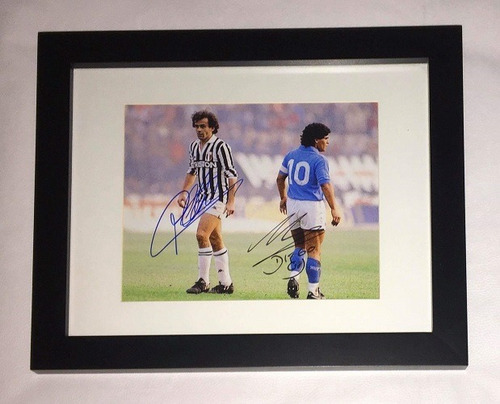 Cuadro Firmado Por Diego Armando Maradona Michel Platini Coa