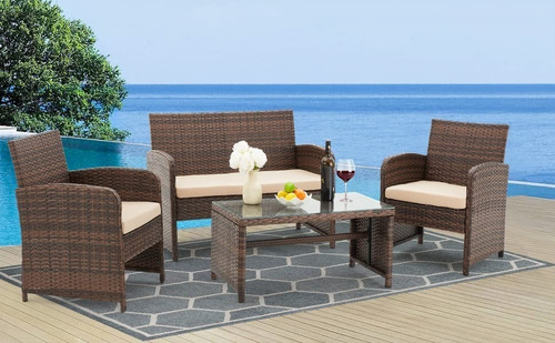 Juego De 4 Muebles Para Patio Mimbre Color Beige Avawing
