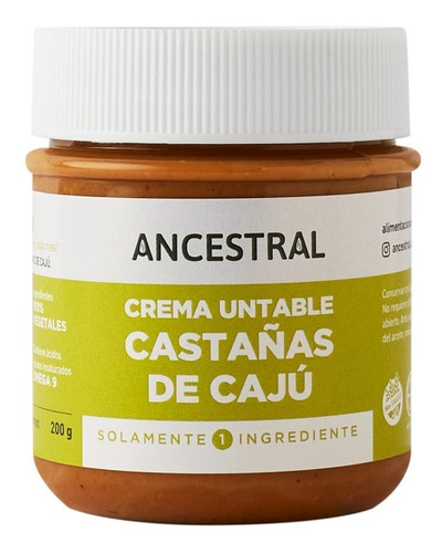 Crema Castañas Caju Ancestral Vegano Untable 200g Sin Tacc