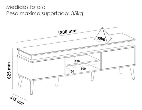 Rack Para Tv 75 Pol 2 Portas 180 Cm 4378 Carvalho Grafite Ar