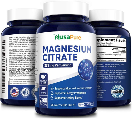 Citrato De Magnesio 833mg 200 Capsulas Americano 