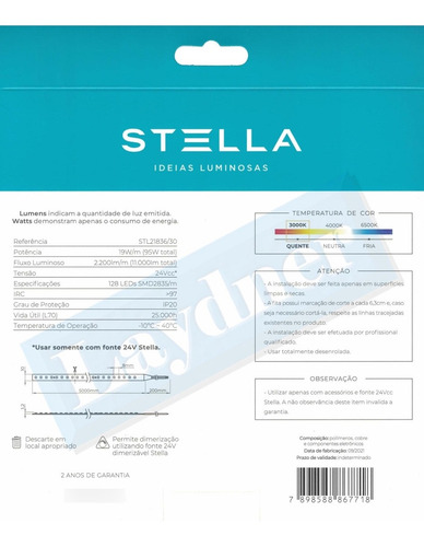 6x Stl21836/30 - Fita Evo Full 19w/m 3000k 24v Ip20- Stella