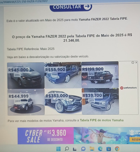 Vendo Yamaha Fazer 250 Pantera Negra Flex Ano 2022.