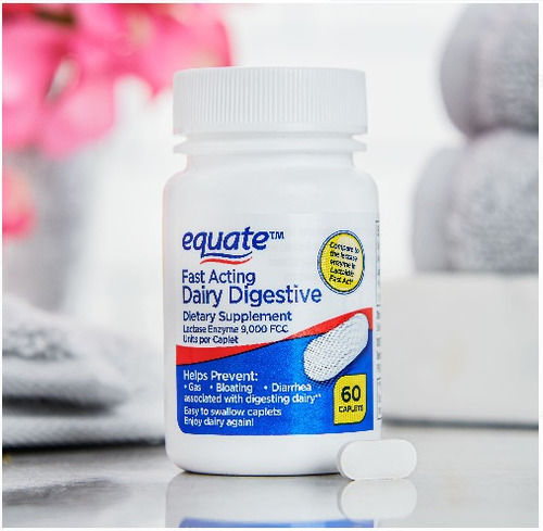 Enzima Lactase Equate 9000 Fcc 60 Comprimidos Sabor Neutro