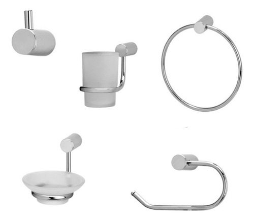 Set Kit Baño Accesorios Baño 5 Piezas Peirano Linea 10000 Color Plateado