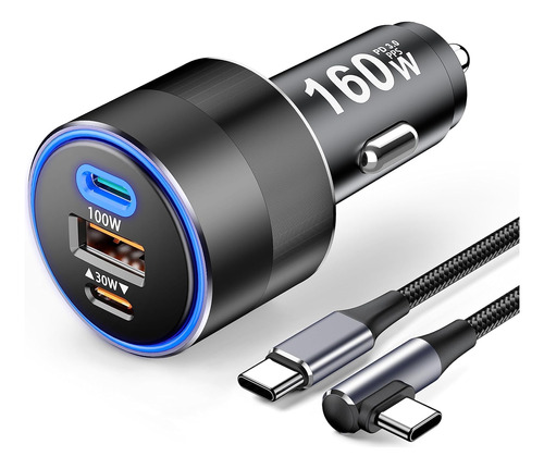 Cargador Rapido De Coche Usb C De 130 W Con Cable De 100 W (