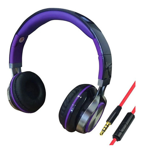 Headfone Com Microfone Para Pc E Smartphone Preto E Roxo Cor Violeta