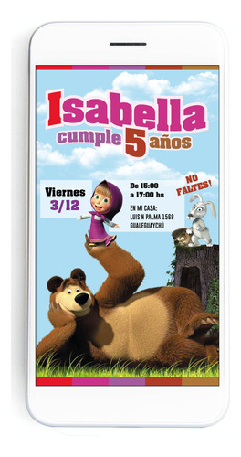 Tarjeta Invitación Digital Cumpleaños Masha Y El Oso