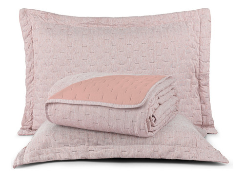 Colcha King Dupla Face Matelado C/ Porta Travesseiro 3 Peças Cor Rosa Lisa