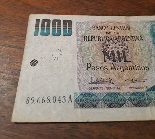 Bottero N 2631a Billete 1000 Pesos Argentinos, Escrito !!! (Usado)