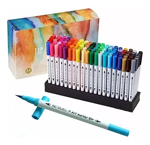 100 Colors Dual Tip Brush Pens Highlighter Art Markers 0.4mm Fine Line -  gcquill