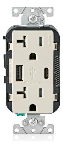 Leviton T5833-t Cargador Usb Tipo A Y Tipo C De 20 Amp, Resi