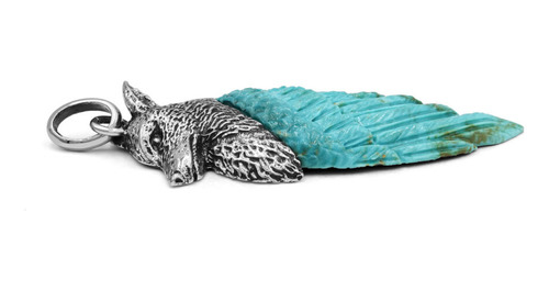 Dije Estilo Lobo Alado Con Turquesa En Plata De Ley