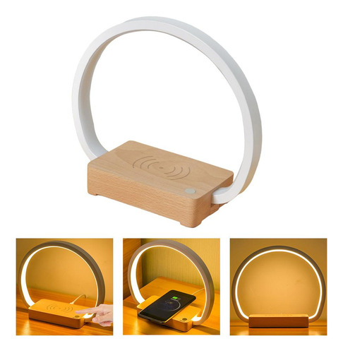 Círculo Led Lámpara De Mesa Base De Madera 3 En 1 Altavoz