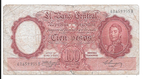 Billete Argentina 100 Pesos Moneda Nacional Serie B