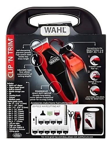 Cortadora De Cabello Wahl Clip ´n Trim Cuchillas Auto Afilables Motor Power Drive Roja 110v