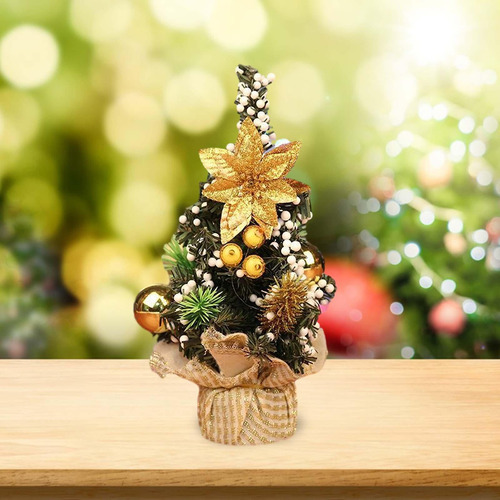 2 De Navidad De Escritorio Con Base, Mini Árbol De Oro