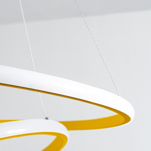 Luminária Pendente 3 Anéis Lustre Dourado Sobrepor Mesa Sala Moderno Luz Quente Frio 3000k 4000k 6000k Mod Saturno Casa Attract 4x4sc