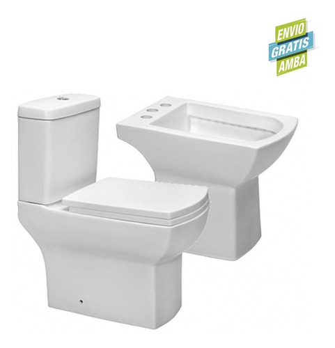 Combo Inodoro Largo Deposito Bidet 3 Agujeros Prunus Eume