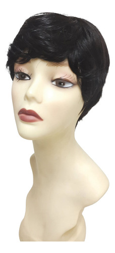 Peruca Curta Corte Moderno Pixie Cabelo 100% Humano Tamanho Da Base M Tonalidade Castanho Escuro