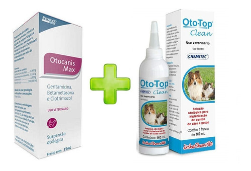 Kit Otocanis Max 15ml + Oto Top Clean Tratamento Otites Cães Fragrância Aloe vera