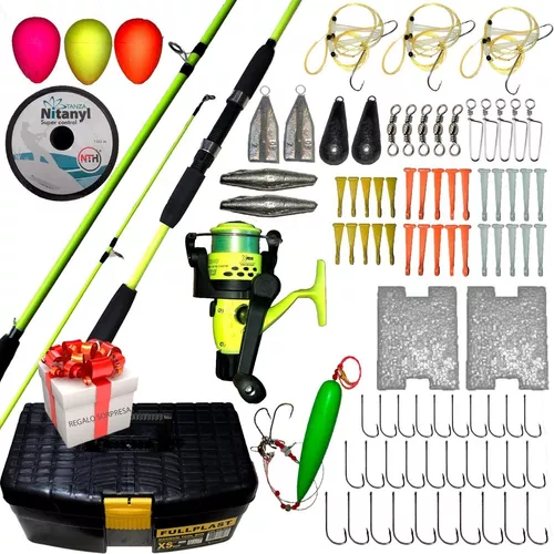 Kit Articulos De Pesca Reel + Caña 2 Tramos + Caja De Pesca Mega