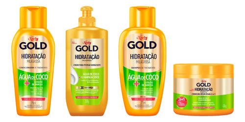 Kit Niely Gold Agua Coco Shampoo+cond+cr Pentear+masc