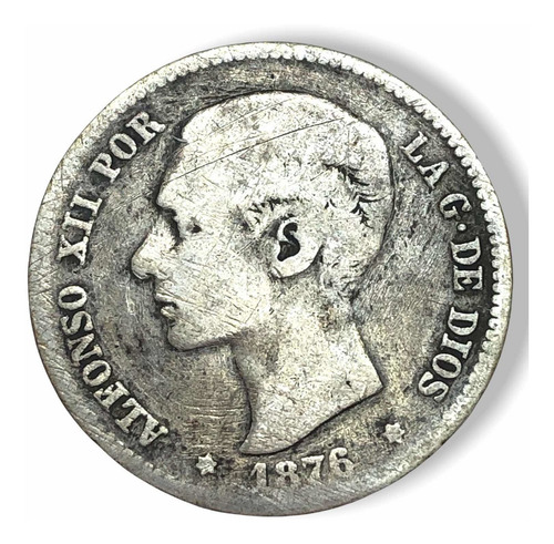 Moneda Plata España 1 Peseta 1876 Ley 0.835 Rey Alfonso Xii (Usado)