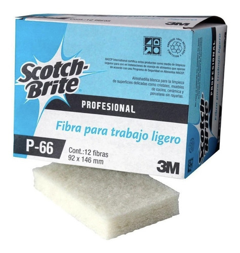 Imagen 1 de 1 de Caja 12 Piezas Fibra Blanca 3m Scotch Brite P-66
