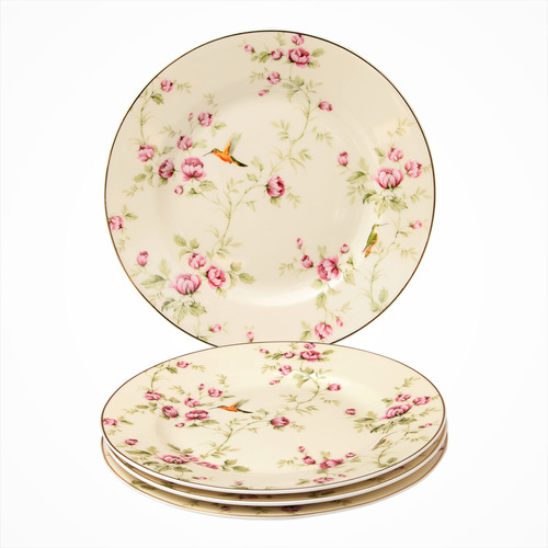 Plato Postre Ensalada Floral Colibri Porcelana 8  Juego 4