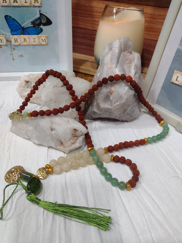 Japa Mala Semillas Rudraksha, Aventurina Y Cuarzo